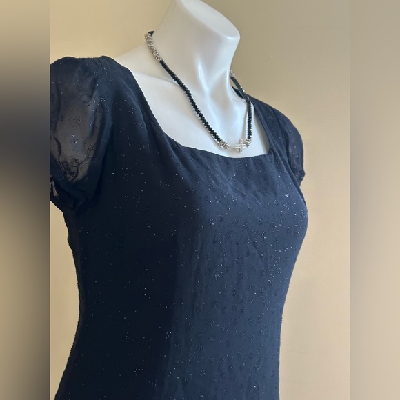 Tessuto Black Maxi Cap Sheer Sleeves Dress Slit 18 inc On Side Sz 6 Zip … - Picture 2 of 13